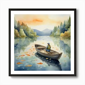 Fishing In A Boat Art Print