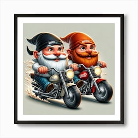 Gnomes On Motorcycles 1 Art Print