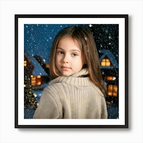 Firefly Little Girl Gazing At A Snowy Christmas Scene 69031 (2) Art Print