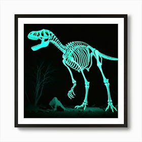 Dinosaur Skeleton Bones Glow Dark Prehistoric Fossil Paleontology Radiant Luminescent Haun (3) Art Print