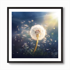Single Dandelion Blowing In The Wind 2 Art Print
