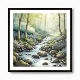 sunlit woodland stream Art Print