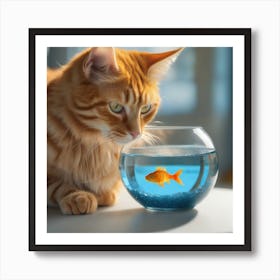 Cat Looking At Fish 6 Art Print