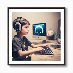 Young Boy Playing Computer Game 1 Art Print