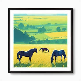 Horses Grazing In A Field 6 Art Print