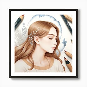 Girl With Long Hair Art Print