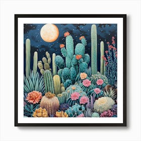 cactus garden in the dark Art Print