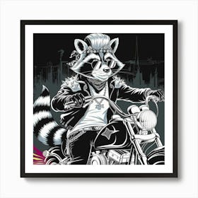 Raccoon On A Motorcycle Art Print