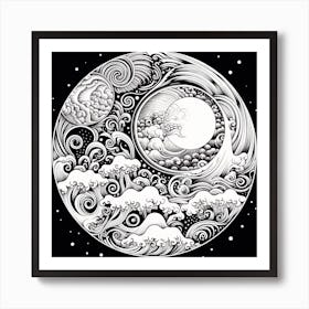 Moon And Waves 17 Art Print