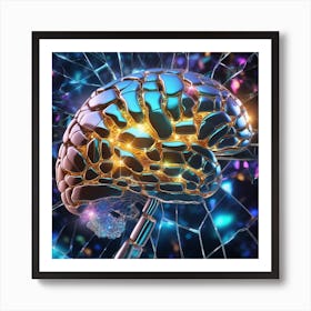 Artificial Intelligence Brain In Close Up Broken Glass Effect No Background Stunning Something T (42) Art Print