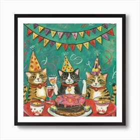 Feline Fiesta Print Art A Whimsical Scene Of Cats Throwing A Playful Party With Confetti, Hats, And Joyous Expressions, Capturing The Lively Spirit Of Feline Celebrations Art Print