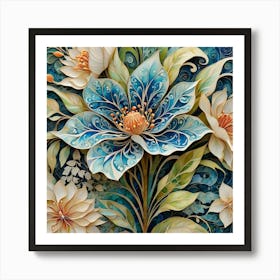 Flowers In Blue And White Art Print