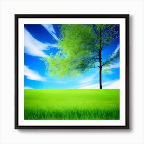 Green Grass A Blue Sky And A Background Of Calm Colors Suitable As A Wall Painting With Beautifu (5) Art Print