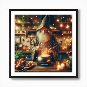 Wizard cooking a meal in a cozy modern kitchen 1 Art Print