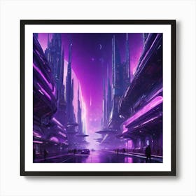 Futuristic City Purple I Art Print