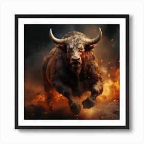 Bull Running On Fire Art Print