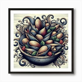 Bowl Of Shells,Seafood Feast Art Print