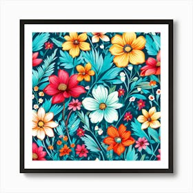 Floral Seamless Pattern, A Vibrant Bursting With Colorful Flowers Perfect For Those Who Love Nature, Floral Seamless Pattern, Floral Wallpaper, Colorful Flowers, Flower Painting Art Print