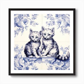 Kittens Cats Delft Tile Illustration 6 Art Print