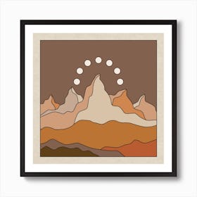 Moonphase Over Peaks Square Art Print