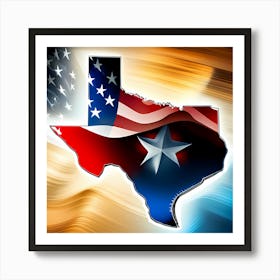 Texas With American Flag Art Print