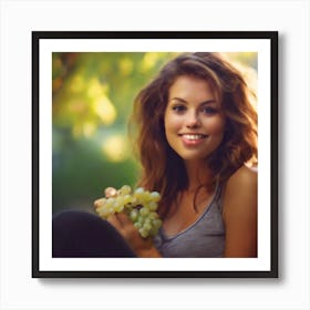 Beautiful Young Woman Eating Grapes Art Print