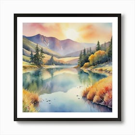 Sunset In The Mountains Painting Art Print