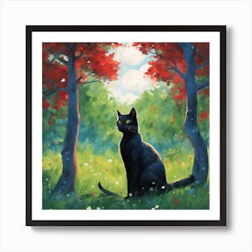 Black Cat In The Forest 1 Art Print