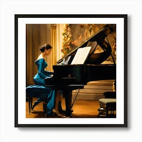 Woman Playing A Grand Piano Art Print