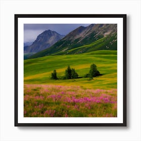 Mountains In Beautiful Colors And Green Grass Beneath Them (1) Art Print
