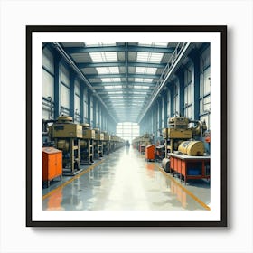 Industrial Factory Floor In Watercolor, With Machinery And Production Lines Art Print