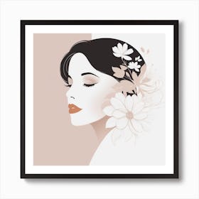 Portrait Of A Woman With Flowers 12 Art Print