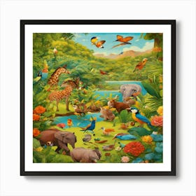 Wild Animals In The Jungle Art Print