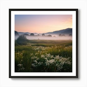 A Blanket Of Morning Fog Softly Enveloping A Dutch Meadow Transitioning From Summer To Autumn Where Art Print