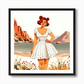 Beautiful Girl In Double Bun Red Hair and A Dress Art Print