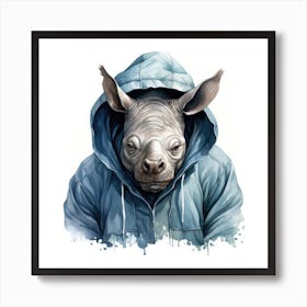 Watercolour Cartoon Rhinoceros In A Hoodie 2 Art Print