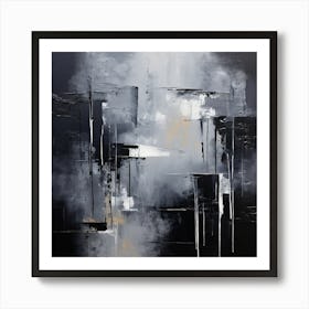 Hand Painted Abstract Black And Gray Art Print