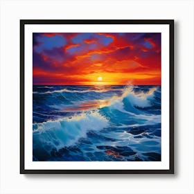 A Majestic Horizon Unfurls Before You A Canvas Of Deep Blues And Fiery Oranges Art Print