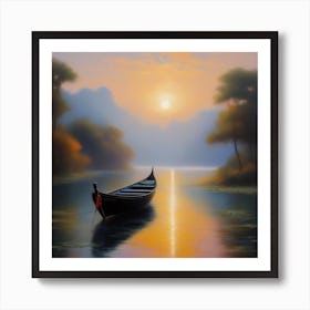 Boat At Sunset Art Print