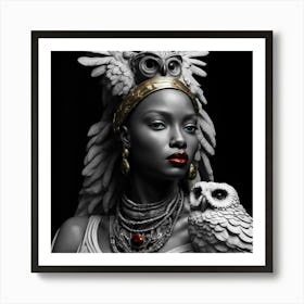 African Woman With Owl Art Print