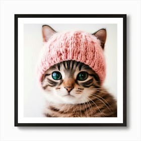 Cute Kitten In Pink Hat Art Print