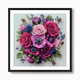 Vibrant Blooms: Luxurious Pink and Purple Floral Art Print Art Print