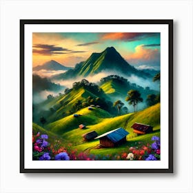 Enchanted Mountains Of Chalatenango, El Salvador A Captivating Digital Landscape Artwork Art Print