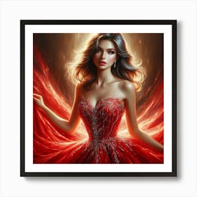 Girl In Red Dress Art Print