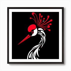 Crane With Red Feathers Art Print