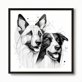 Dogs - Abstract Line Art Illustration 227 Art Print