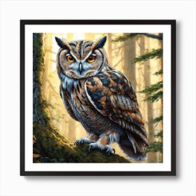 Owl In The Woods 59 Art Print