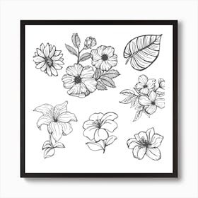 Flowers And Leaves Leaves Floral Art Print