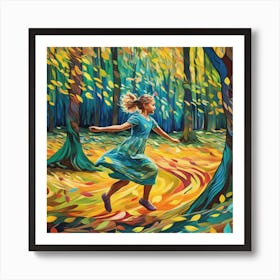 A Girl Playing In A Whimsical And Vibrant Forest Art Print