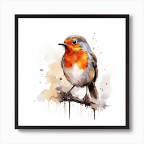 Robin Sketch With Ink Splash Effect Art Print